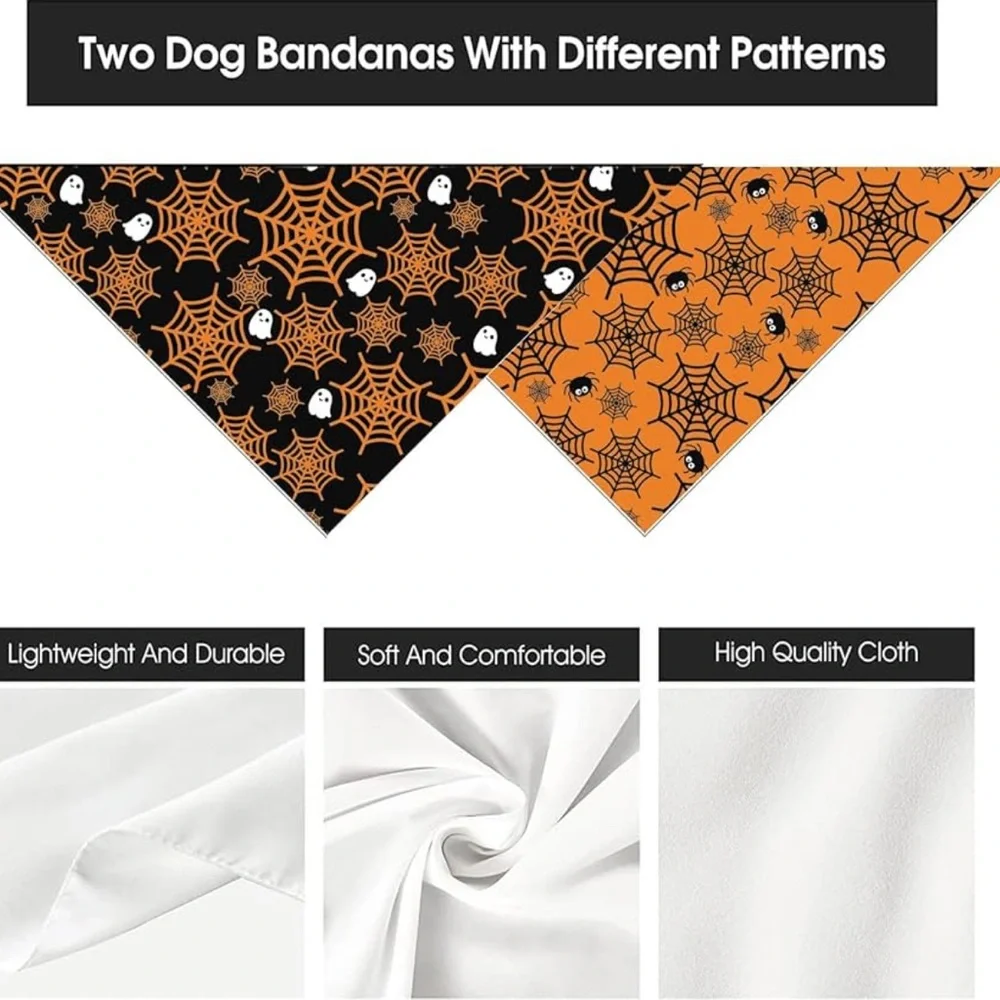 NWT Halloween Dog‎ Bandanas – Ghost & Spider Web Pet Scarves, 2 Pack